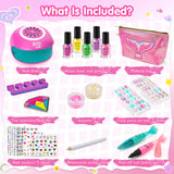 Amagoing Kids Nail Polish Set for Girls, Girls Nail Kit Ages 7-12 with Nail Dryer, Quick-Dry Nail Polish, Nail Art Pens, Cartoon Press on Nail, Makeup Bag, Spa Manicures Birthday Christmas Gift Toy
