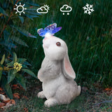 PaLuQiYa Garden Statue Outdoor Decor-Rabbit with Solar Butterfly Changing Lights Garden Statues,Bunny Statue for Patio,Balcony,Yard,Lawn Ornament,Gardening Gifts for Mom Grandma