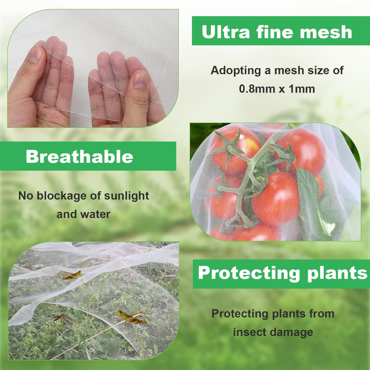 Saihisday Garden Netting Kit for Raised Beds, 10x30FT Ultra Garden Mesh Netting＆ 36Pcs 17 Inch Fiberglass Garden Hoops Row Cover Insect Netting Vegetables Fruits Flowers Protection from Insect Bird