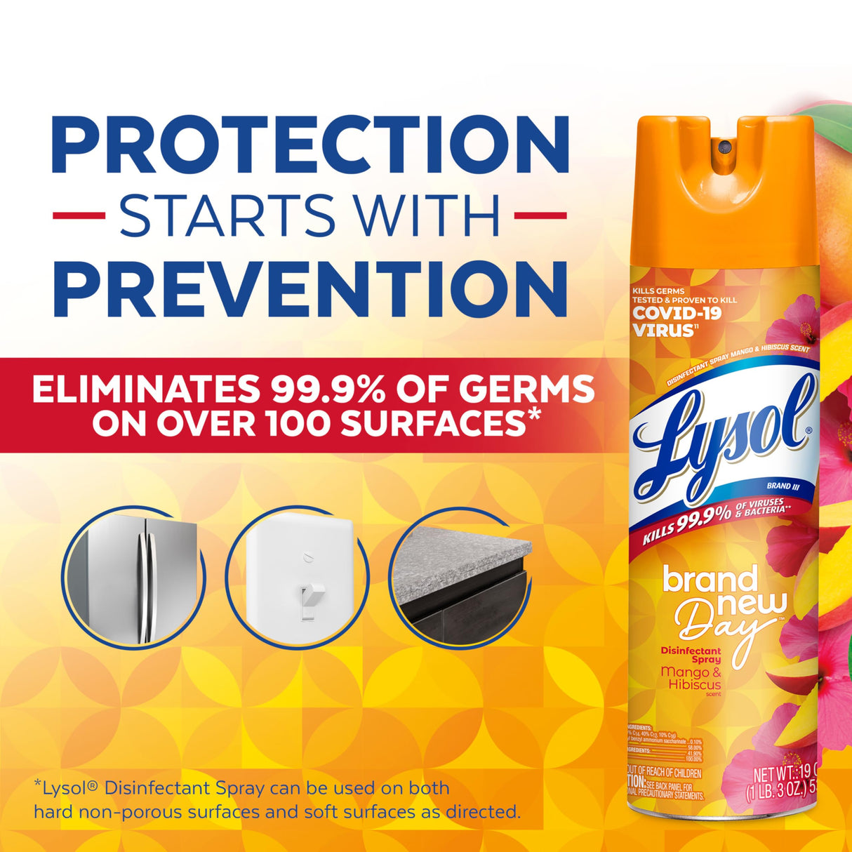 Lysol Disinfectant Spray, Sanitizing and Antibacterial Spray, For Disinfecting and Deodorizing, Mango & Hibiscus, 19 Fl. Oz (Pack of 2)