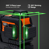 Klein Tools 93CPLG Compact Self-Leveling Laser Level, Bright Green Cross Line 360-Degree Laser Planes, Class 2 ≤ 1mW, Rechargeable, Magnetic Mount