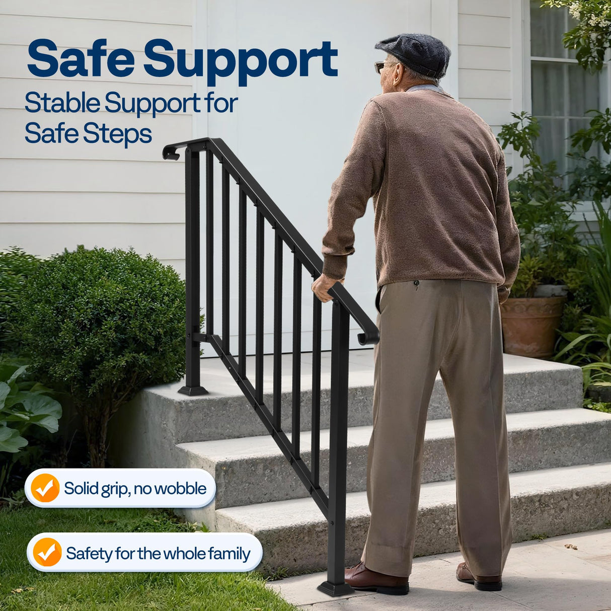 VIVOHOME 4-Step Hand Rails for Outdoor Steps with Curved Ends and Balusters