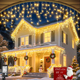 Icicle Christmas Lights Outdoor, 66ft 640 LED Icicle Lights for Outside, Plug in Twinkle Lights Indoor with 8 Modes Timer Waterproof for House Holiday Decor Wedding Christmas Decorations (Warm White)