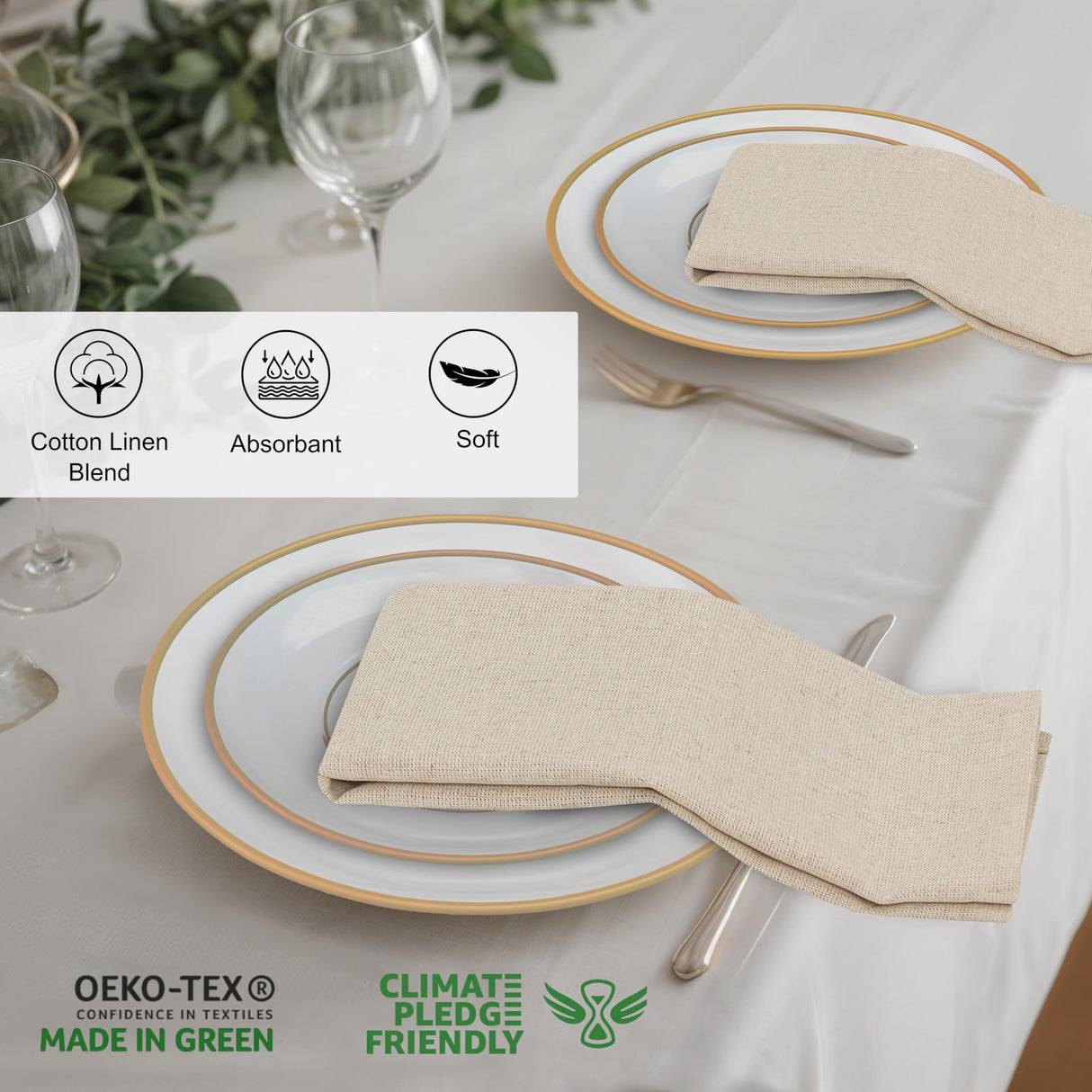 Ruvanti Linen Napkins Set of 12, 18x18 Cloth Napkins, Cotton Linen Blend Napkins Cloth Washable, Soft, Reusable Dinner Napkins for Wedding, Parties, Christmas, Thanksgiving, Everyday Use - Natural