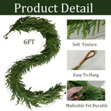 Cherica 2 Pcs 6 Ft Christmas Norfolk Pine Garland with Lights for Mantle