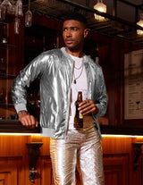 COOFANDY Mens Coat Metallic 70s Disco Christmas Party Varsity Jacket Zip-up Baseball Bomber