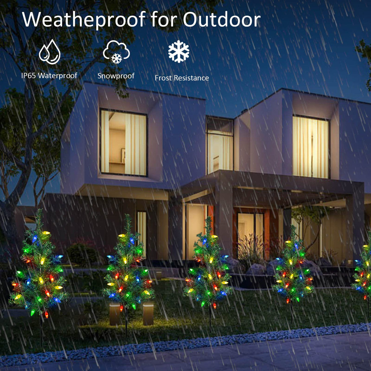 Windpnn Upgraded 4-Pack Solar Christmas Garden Stake Lights, Decorative Xmas Tree Solar Christmas Yard Stake Outdoor Waterproof Pathway Lights for Garden Patio Yard Decorations