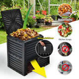 Goplus Compost Bin, 80 Gallon (300 L) Large Outdoor Composting Box w/Top Flip Latch-on Lid, Bottom Exit Door, BPA Free Material, Grass Food Trash Composter Barrel for Garden Yard (Black)