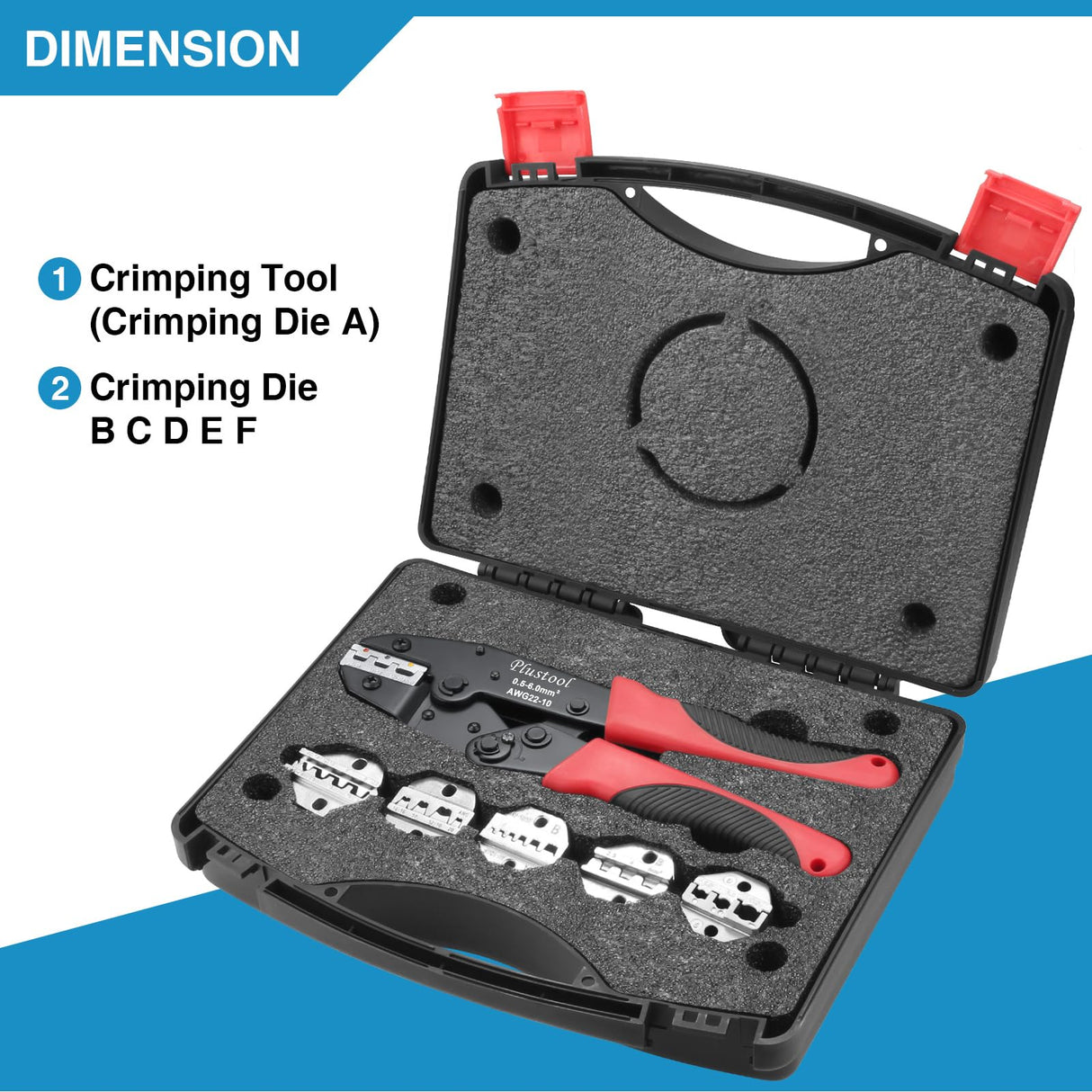 Plustool 6PCS Crimping Tool Set - Ratcheting Wire Crimper - for Heat Shrink, Insulated Nylon, Non-Insulated, Ferrule Terminal, Open Barrel Terminals & Solar Connectors