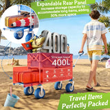 Beach Wagon with Big Wheels for Sand,400L Double Decker Wagon with Extender