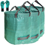 Standard 3-Pack 32 Gallon Lawn Garden Bags (D18,H30 inch) Yard Waste Bags with Gardening Gloves - Reusable Leaf Bags,Yard Debris,Trash Container,Plant Trimmings Bag,Grass Clippings,Weeds Bag 4 Handles