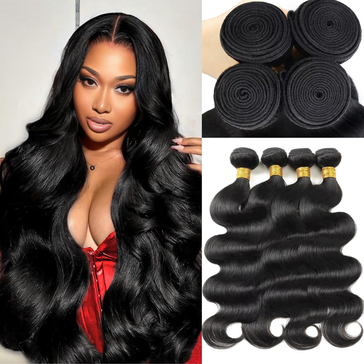 12A Human Hair Bundles 22 24 26 28 Inch Body Wave Bundles Human Hair 100% Unprocessed Brazilian Virgin Weave 4 Bundle Real Natural Black Wet and Wavy Human Hair Extensions 1B Color for Women
