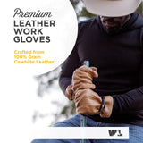 Wells Lamont Leather Work Gloves for Men – Heavy Duty, Cowhide, Abrasion & Puncture Resistant – Adjustable Wrist, Gunn Cut Design, Ideal for Ranching, Farming, Construction - Timber - L