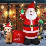 GIFTFIND 7Ft Christmas Inflatable Santa Clau Built-in LED Lights, Outdoor Decoration Santa with Reindeer and Christmas Ball Blow Ups, Holiday Xmas Inflatables Decor for Lawn Yard Garden Outhouse Party