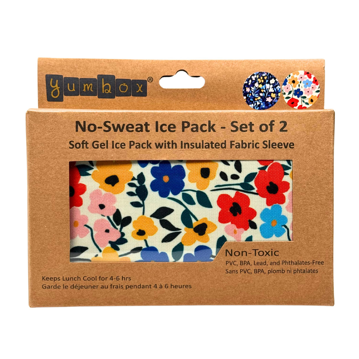 Yumbox Reusable Soft Ice Packs with Fabric Sleeve for Lunch Box and Cooler, Sweatproof, Pack of 2 Gel Ice Packs (Flowers)