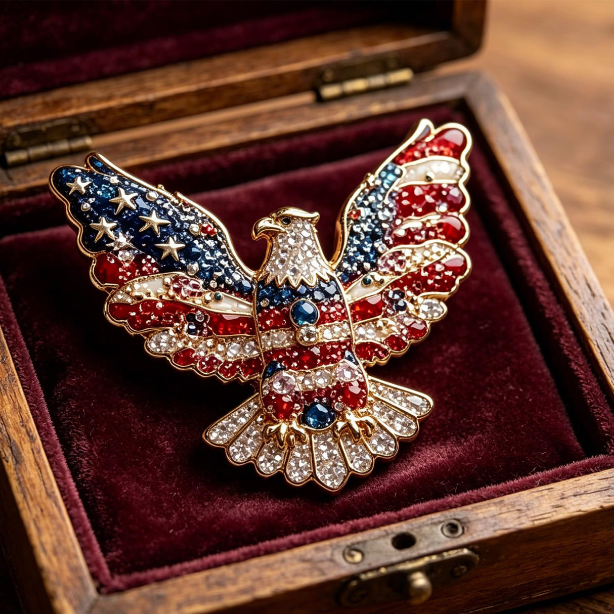 250th Anniversary Enamel Brooch Pin, Red White and Blue Patriotic Brooch, Eagle Design Enamel with Rhinestones Jewelry Gift