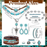 Zhamate 9 Pcs Western Jewelry Boho Turquoise Necklace Bracelet Ring Set