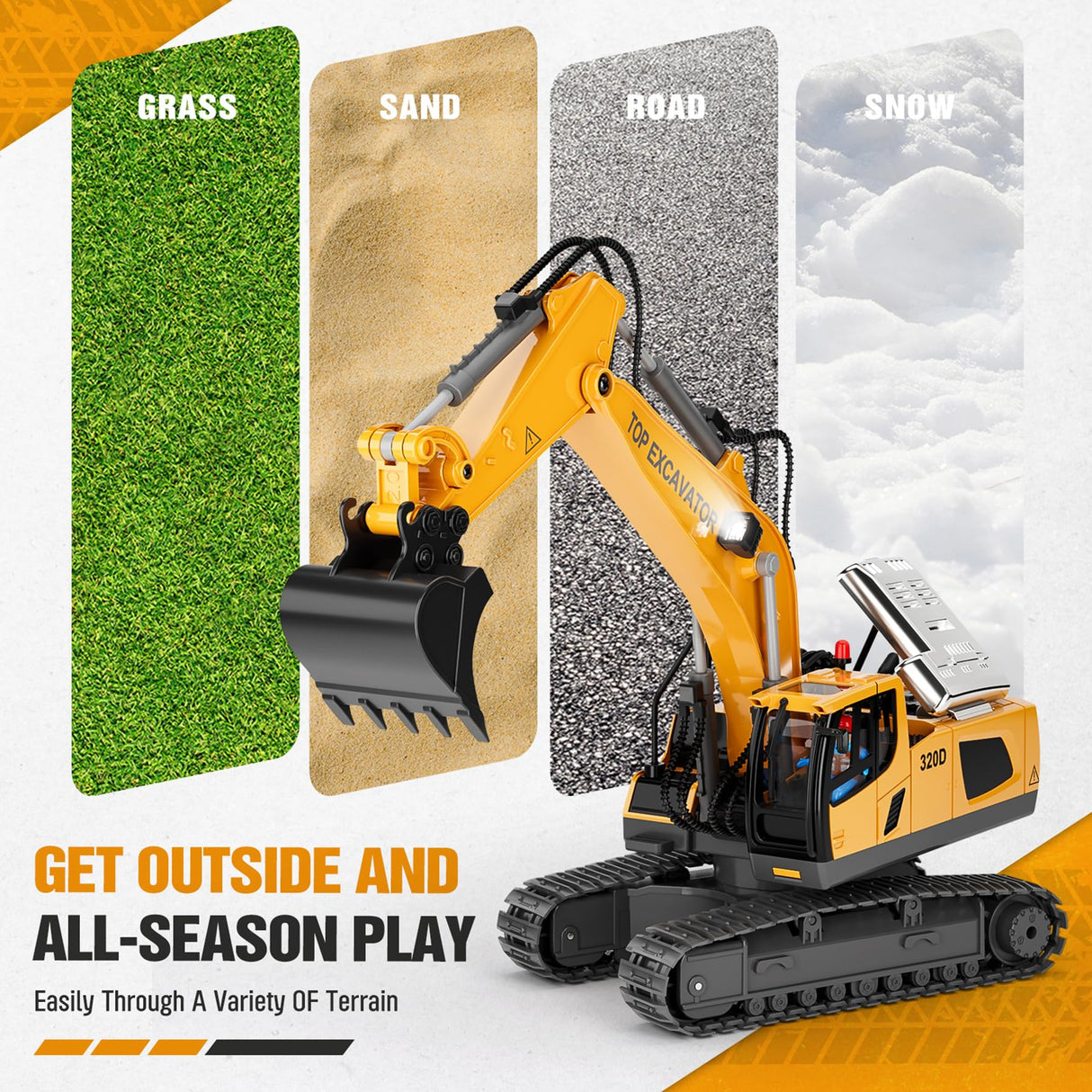 Remote Control Excavator Construction Toys for Boys, 2×1200mAh RC Construction Truck with Metal Shovel & Light, 11CH Excavator Toys for Boys 3-5 4-7 8-12 Year Old Kids Christmas Birthday Gift,120+Mins