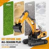 Remote Control Excavator Construction Toys for Boys, 2×1200mAh RC Construction Truck with Metal Shovel & Light, 11CH Excavator Toys for Boys 3-5 4-7 8-12 Year Old Kids Christmas Birthday Gift,120+Mins