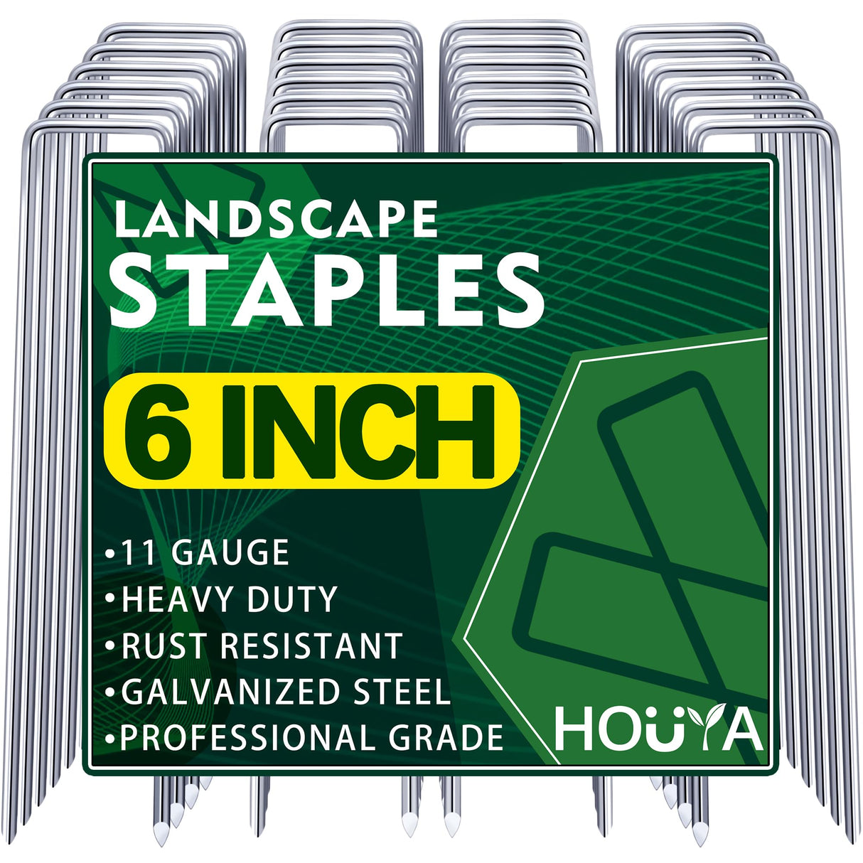 houya 500 PCS Landscape Staples 6 Inch Galvanized Garden Stakes Garden Staples Pins Anti-Rust Ground Stakes for Weed Barrier, Irrigation Hose, Yard Lawn SOD, Landscape Fabric, Decor 6"L x1.2"W 500pcs