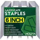 houya 500 PCS Landscape Staples 6 Inch Galvanized Garden Stakes Garden Staples Pins Anti-Rust Ground Stakes for Weed Barrier, Irrigation Hose, Yard Lawn SOD, Landscape Fabric, Decor 6"L x1.2"W 500pcs