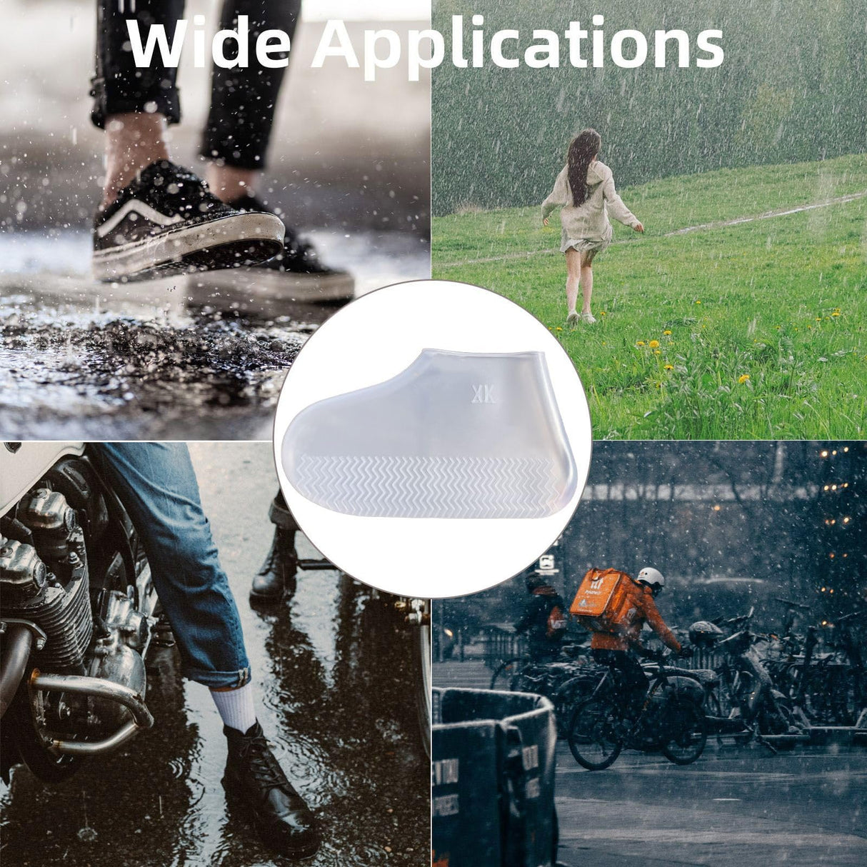 LSDWL Waterproof Shoe Covers 2 Pairs,Rain Shoe Covers Reusable Silicone Non Slip Shoe Covers for Outdoor,Rain Shoe Covers for Women and Men (Clear, X-Large)