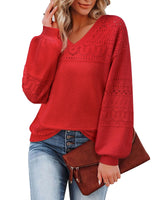 Messic Womens Sweaters Trendy Fall 2025, Christmas Tops for Women Dressy Tunic Sweaters Festival Outfits for Women Boho Cozy Soft Sweaters Top for Leggings Evening Party Cruise Red Large