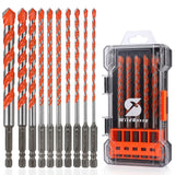 Concrete Carbide Drill Bits Hex Shank Masonry Cement Tile Drill Bit Set for Glass, Brick, Plastic, Cement and Tile, 5/32"-1/2" (10PCS)