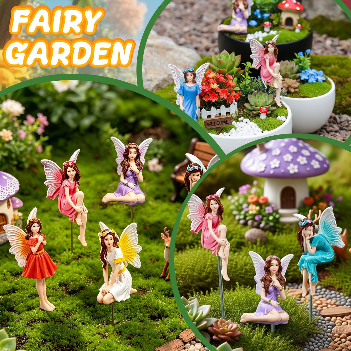 Exasinine 6 Pcs Fairy Figurines Mini Garden Fairies Fairy Garden Accessories for Outdoor Yard Home Decoration