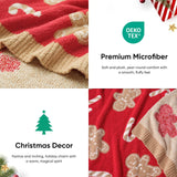 Snuggle Sac Christmas Gingerbread Man Throw Blanket Red Candy Cane Blanket 50x60 inches, Ultra Soft Reversible Cozy Throw Blanket for Couch, Sofa and Bed for Xmas