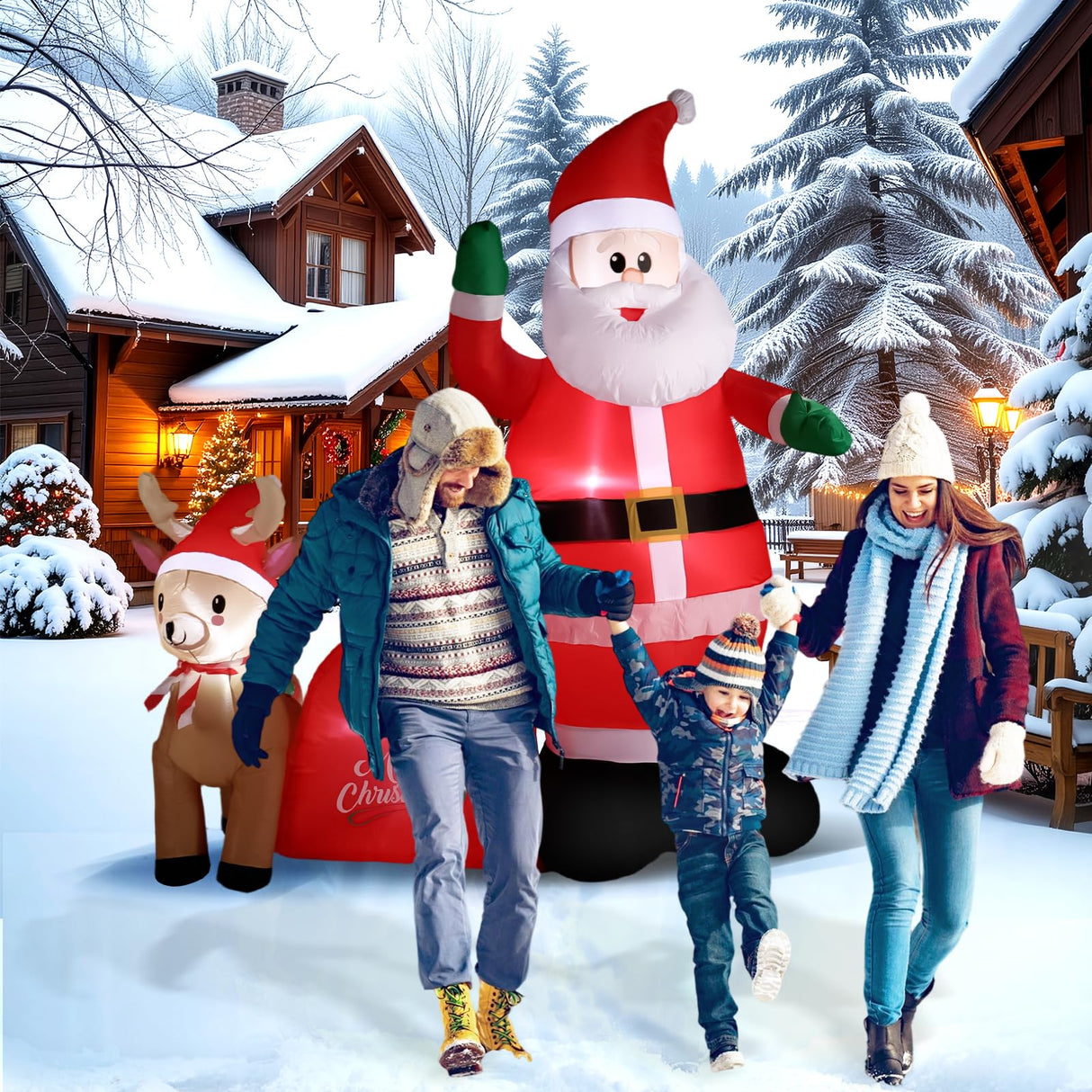 GIFTFIND 7Ft Christmas Inflatable Santa Clau Built-in LED Lights, Outdoor Decoration Santa with Reindeer and Christmas Ball Blow Ups, Holiday Xmas Inflatables Decor for Lawn Yard Garden Outhouse Party