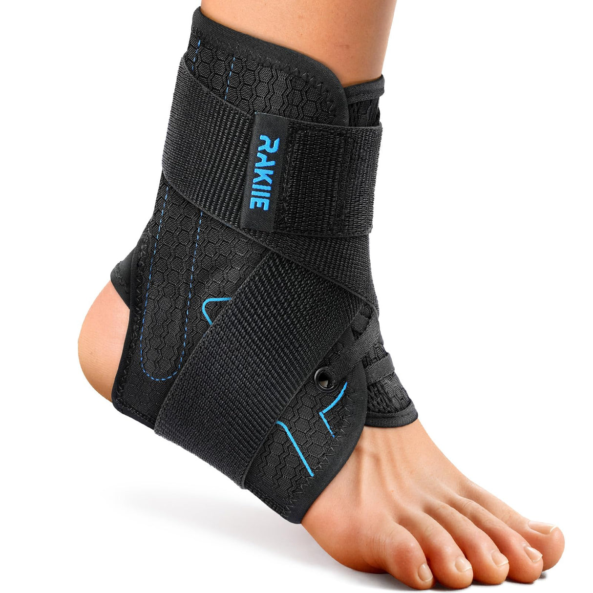 Rakiie Achilles Tendon Support, Durable Ankle Support with Upgraded Strap and Touch Fastener, Ankle Wrap with Side Stabilizers for Football, Achilles Tendonitis Relief, Suitable for Left/Right, Blue L (10"-11"/11"-12")