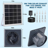 Solar Powered Exhaust Fan, 25W Solar Panel+8" High Speed Solar Powered Fans, Solar Exhaust Intake Fan Kit with Bracket, Anti-backflow Valve, Power Adapter, Vent Fan for Shed, Greenhouse, Attic