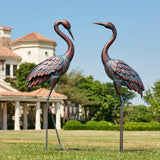 Kircust Garden Crane Statues Patina Heron Decoy, Standing Metal Crane Sculptures Bird Yard Art for Outdoor Decor, 47-48 Inch, Set of 2