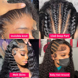 13x6 Deep Wave Lace Front Wigs Human Hair 200 Density HD Transparent Deep Curly Lace Front Wig Human Hair Lace Frontal Wigs for Women Pre Plucked Natural Black (Black, 26 inch)