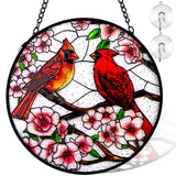 Remiawy Cardinal Stained Glass Window Hanging, 8 Inch Sun Catcher Glass Panel with Metal Chain and Hooks Suncatcher Indoor Window Wall Art Home Decor Gift for Bird Lovers Women Mother's Day Christmas