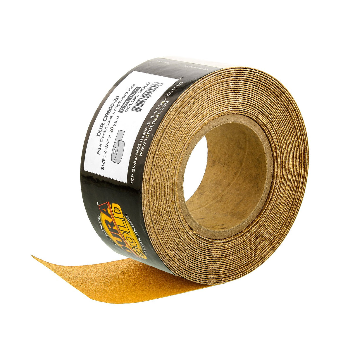 Dura-Gold Premium Gold 600 Grit PSA Longboard Sandpaper, 20 Yard Roll, 2-3/4" Wide, Self Adhesive Stickyback, Woodworking & Automotive Sandpaper Roll, Air File Sand Paper, Auto Sanding Blocks