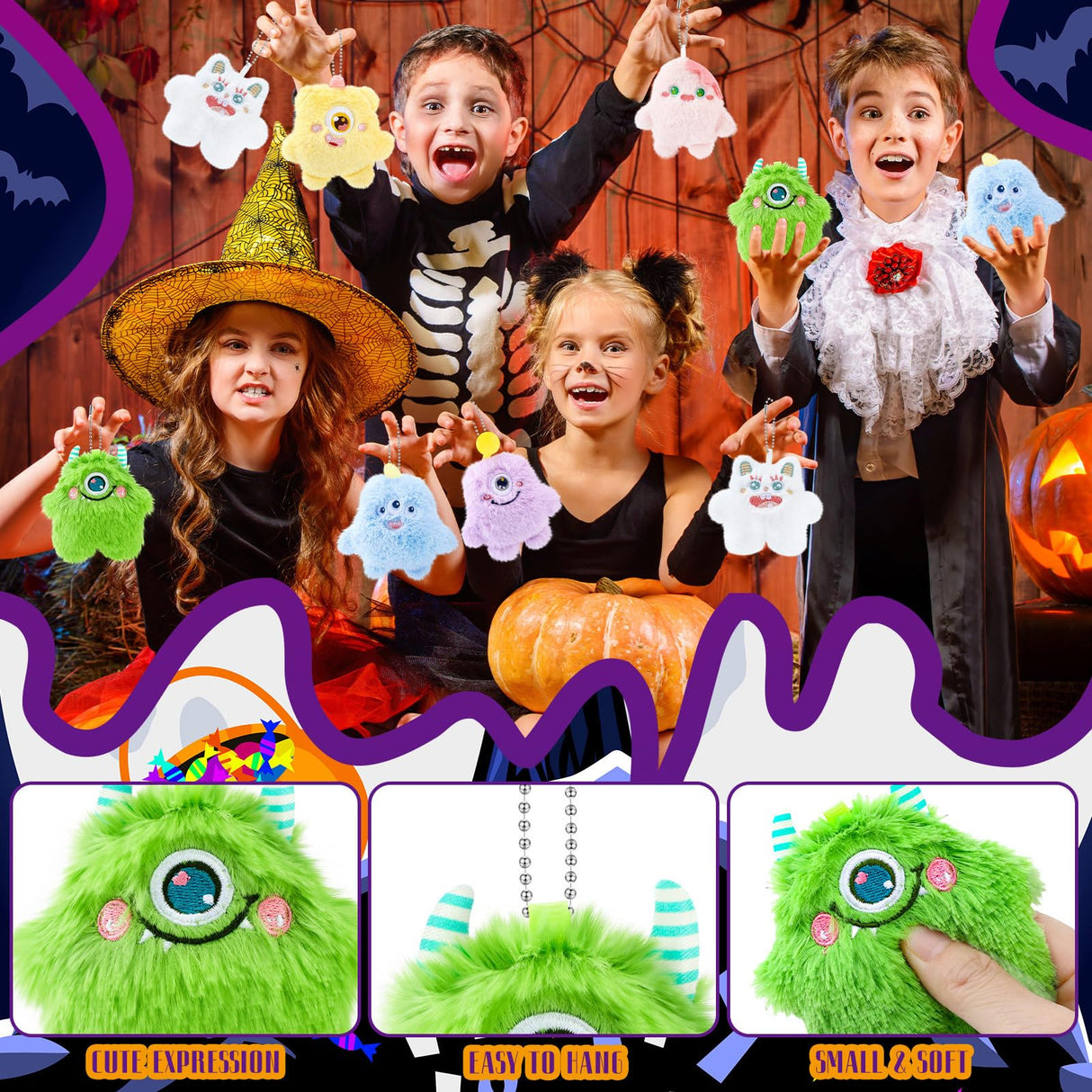 Hungdao 24 Pcs Mini Plush Keychain Bulk Christmas Stocking Stuffers Cute Stuffed Animal Keychain for Backpack Valentines Classroom School Gifts for Halloween Kid Goodie Bag Fillers Devil Party Favors