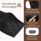 GOO GOO Clip in Hair Extensions Real Human Hair, Remy Human Hair Extensions Clip ins for Women, Natural Human Hair, 20inch 150g 7Pcs, 1B Natural black