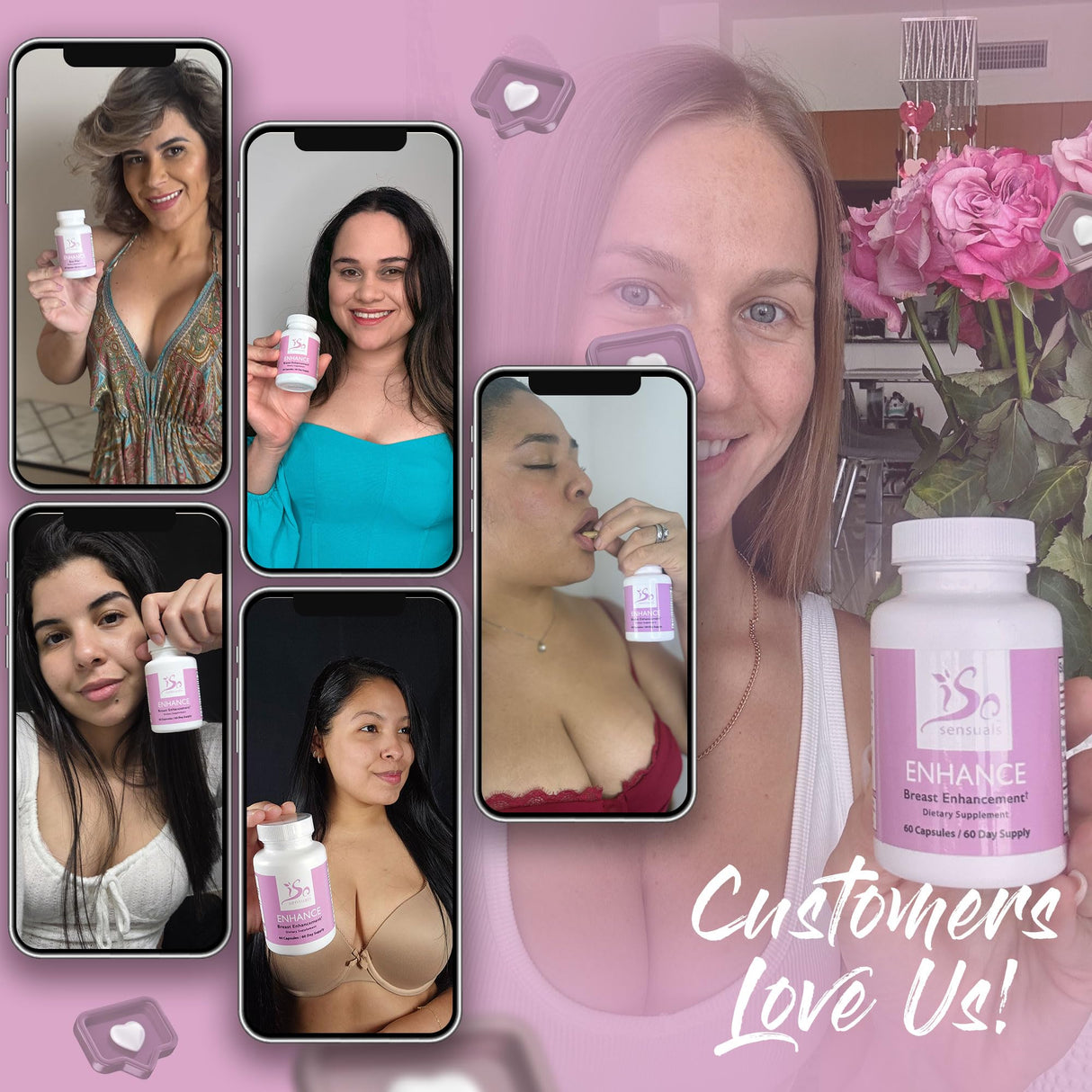 IsoSensuals Enhance Breast Enlargement Pills - Breast Enhancement Pills for Women, Breast Enhancer, All-Natural Ingredients, 60 Capsules