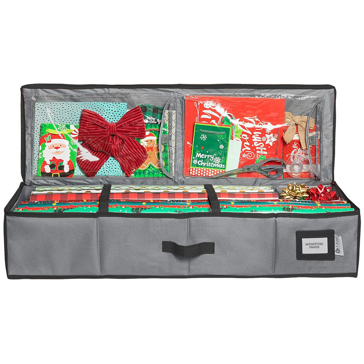 Premium Wrapping Paper Storage Container -Durable Material 600D tear-proof - Fits up to 27 Paper Rolls -Extra Pockets for Ribbons & Bows. Underbed Gift Wrap Organizer, Ideal for Holiday Christmas, etc