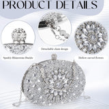 Quelay 4 Pcs Purse Rhinestone Jewelry Set for Wedding Bridal Women Evening Clutch Bag Necklace Dangle Earrings Bracelets(Silver,Stylish Style)