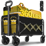 Wagons Cart Foldable, 360LBS Collapsible Wagon Cart with Wheels, Portable All Terrain Folding Utility Grocery Wagon for Shopping Camping Groceries Outdoor Sports, Heavy Duty, Rolling