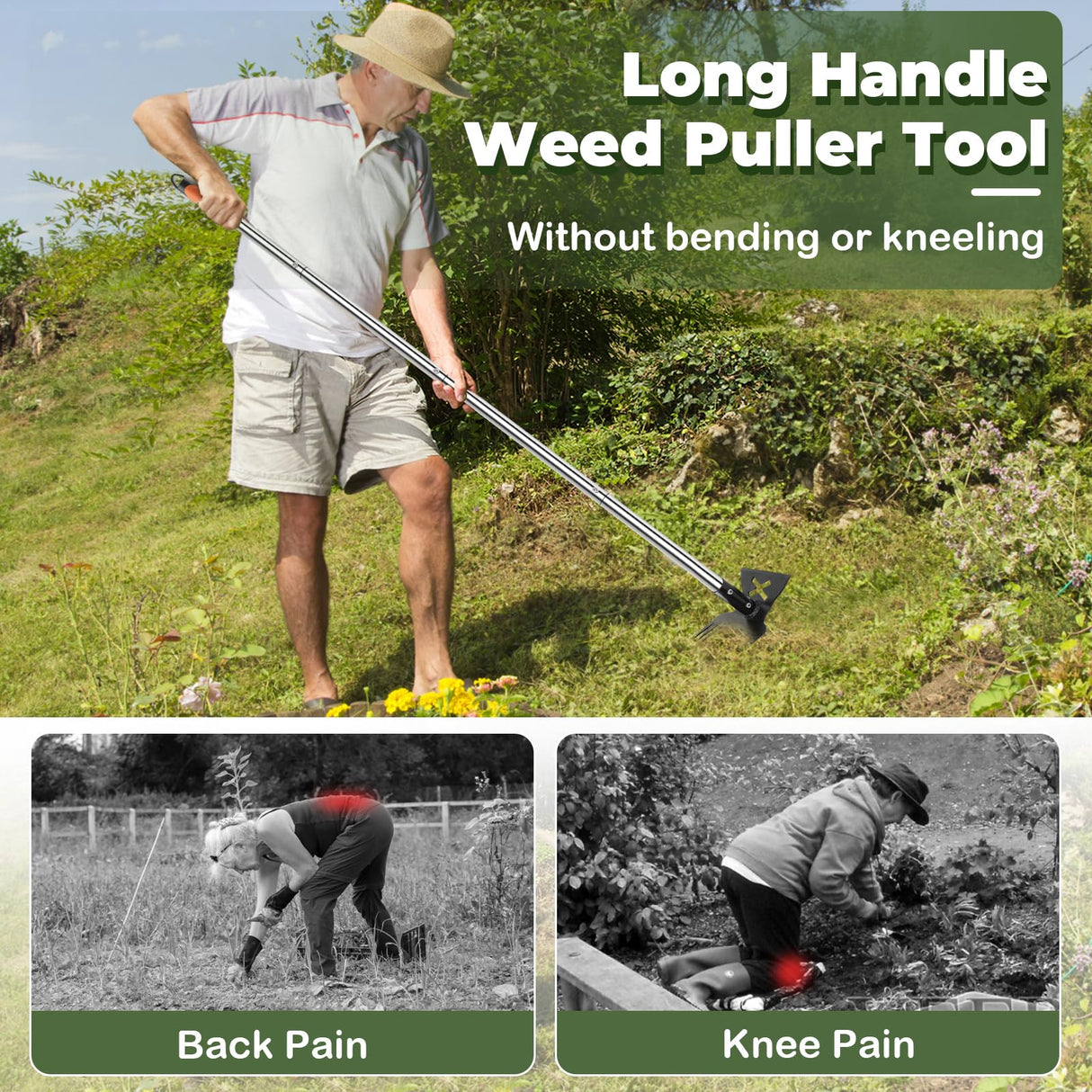 NICOFPHY Larger Weed Puller Tool with Long Handle for Garden, Yard and Lawn