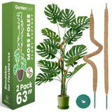 2 Pack 63 Inch Bendable Moss Pole Monstera Plant Support Stakes for Indoor Plants - Tall Moss Stick Trellis for Potted Climbers - Stem Support Accessories for Climbing Houseplants