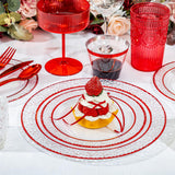 Ciaell 350 PCS Clear and Red Plastic Plates – Red Dinnerware Set for 50 Guests Include 100 Plastic Plates, 50 Pre Rolled Napkins with Cutlery Set, 50 Cups for Wedding & Party & Anniversary & Christmas
