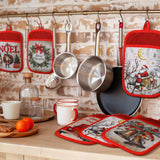 Jingmore 12 Pcs Christmas Pot Holders with Pocket Xmas Retro Pot Holders for Kitchen Winter Hot Pads Oven Mitts Cookie Bag Cute Heat Resistant Farmhouse Oven Gloves Baking Cooking