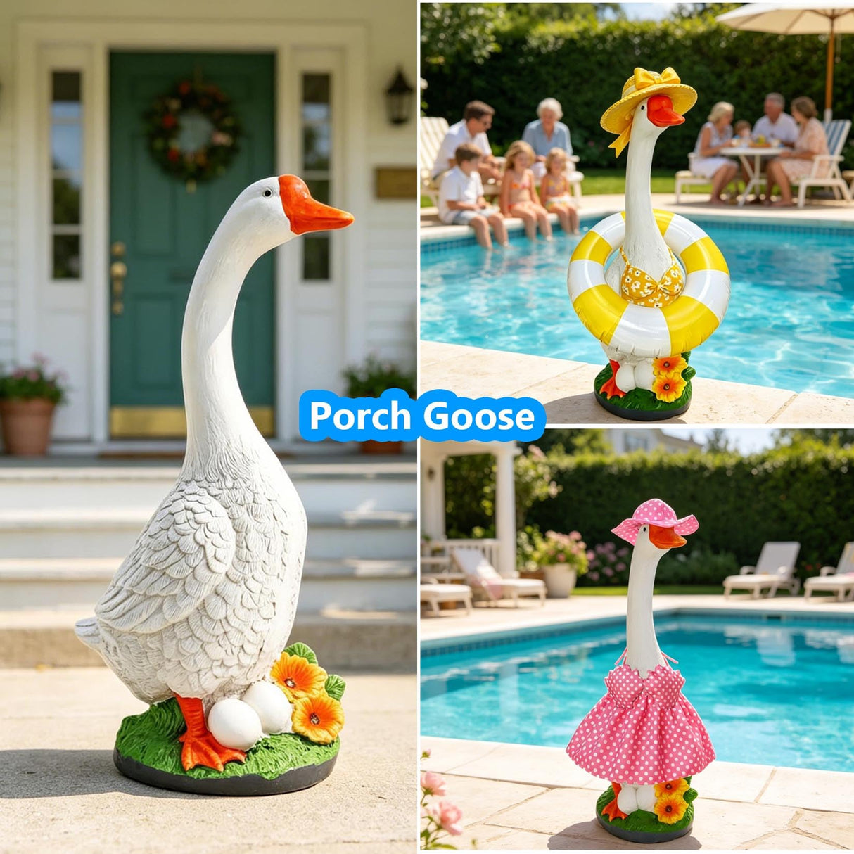 GasSaf 23 Inch Porch Goose Outdoor Garden Statue, Large Porch Goose for Garden Yard Patio Balcony Decor, Heavy-Duty & Independent Standing, Big Resin White Cygnus Sculpture, Father Gift