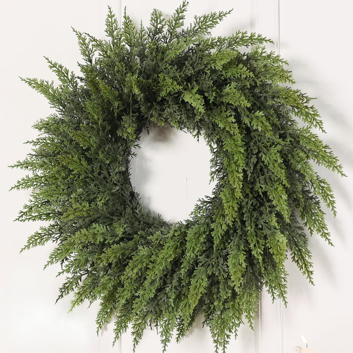 24" Lifelike Touch Artificial Cedar Wreath for Front Door Christmas Decor