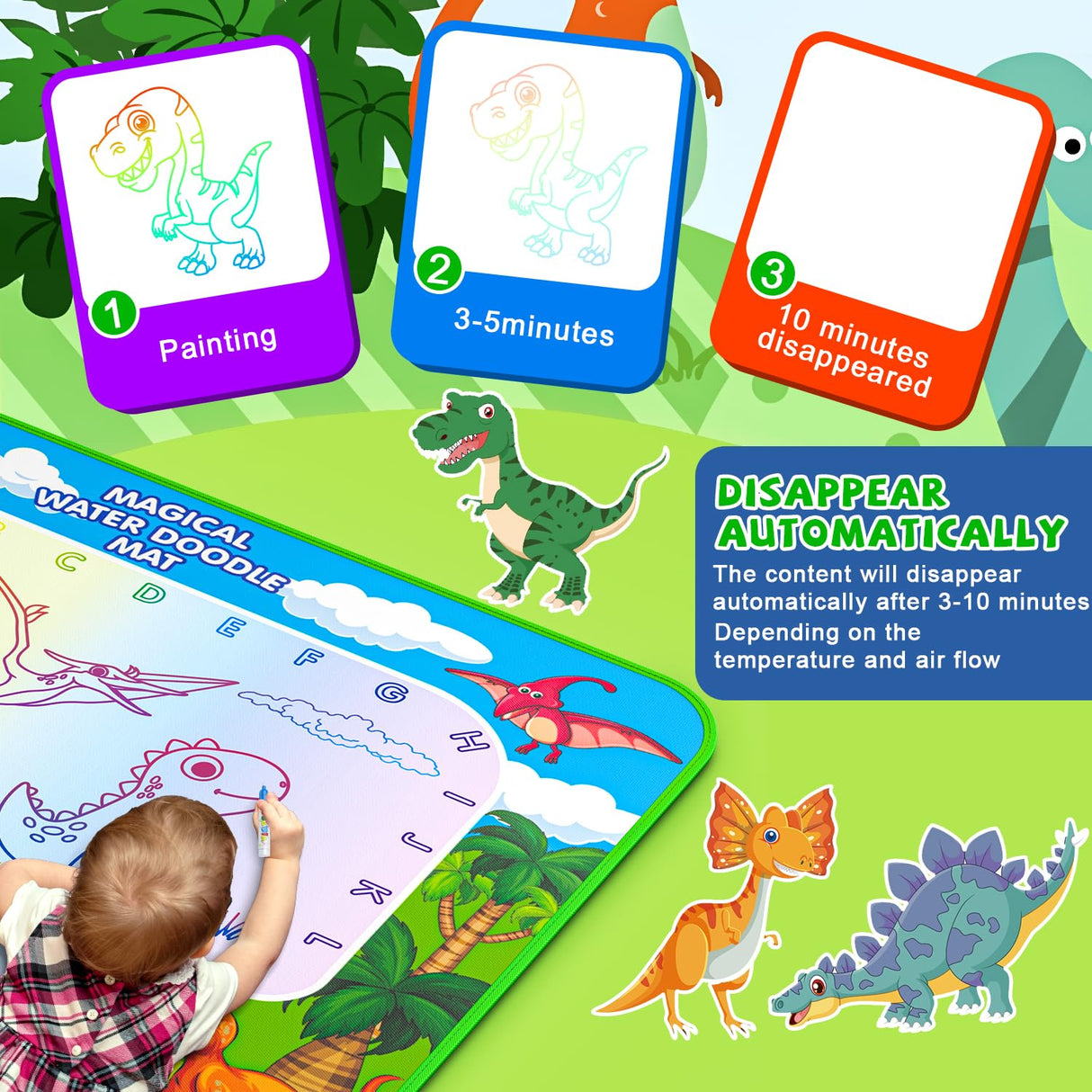 Water Doodle Mat for Kids 32x40 Inch, Mess Free Coloring Mat Educational Toy for 3 4 5 6 7 8 Years Old Girls & Boys, Neon Color Mat Doodle Board Writing Drawing Toys Holiday Christmas Birthday Gifts